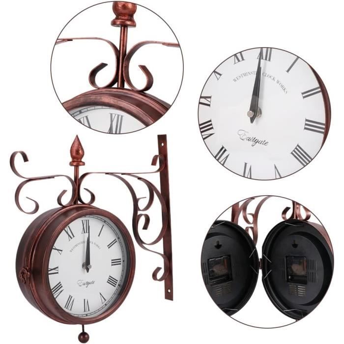 Horloge Murale Double Face – Design Vintage Art Déco – Métal Blanc – 24 Cm