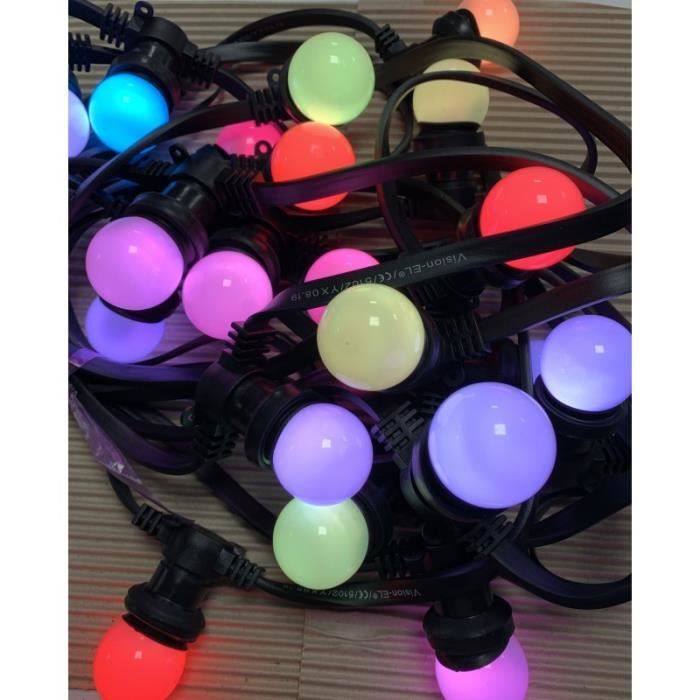 Guirlande guinguette lumineuse extérieure 10m + 20 ampoules LED couleurs  chainable.