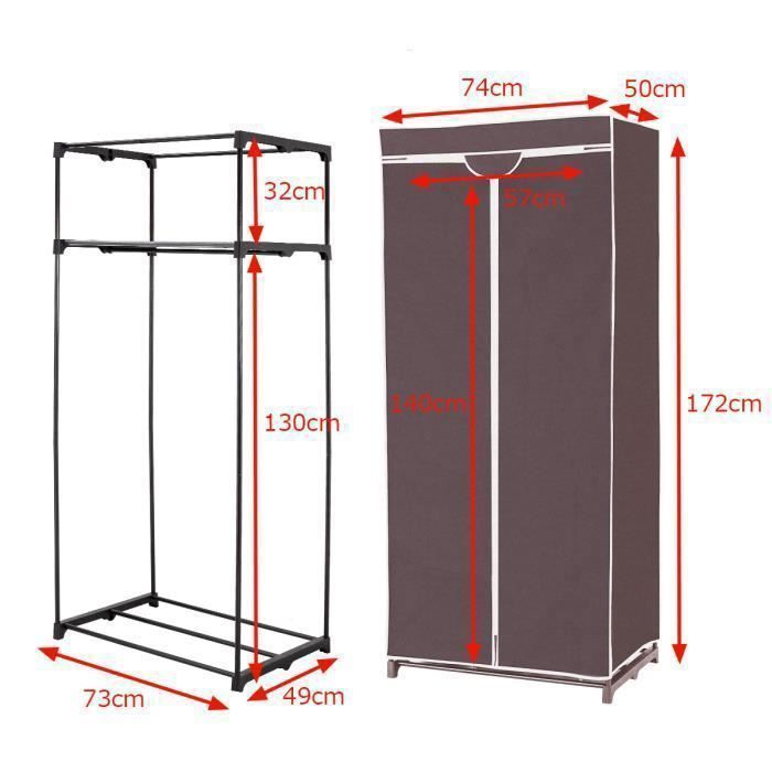 Armoire Penderie Tissu 75x50x170 Cm - Cadre Métal Robuste 25 Kg - Imperméable Gris