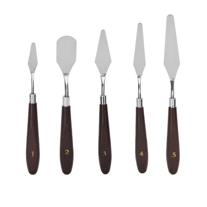 Set de couteaux à peindre crantés - Inox et bois - 5 pcs - Couteau à  peindre - Creavea
