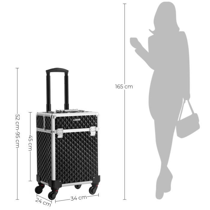 Valise Maquillage Professionnelle SONGMICS 4-en-1 - 34x24x79cm - Verrouillable, Roulettes - Noir