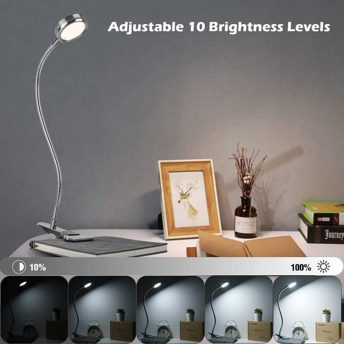 Lampe-Clip Lampe de Bureau à LED à Pince de Lecture Table Lit avec  l’Adapteur Luminosité Réglage Soin des Yeux pour[S245]