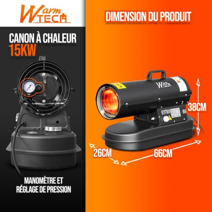 Canon à chaleur diesel 15 KW avec thermostat - Warmtech - Cdiscount  Bricolage