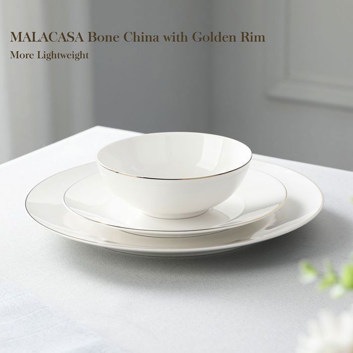 Service De Table Amelia 48 Pièces Porcelaine Blanche - 12 Personnes - Assiettes Plates, Creuses, Dessert Et Bols | MALACASA