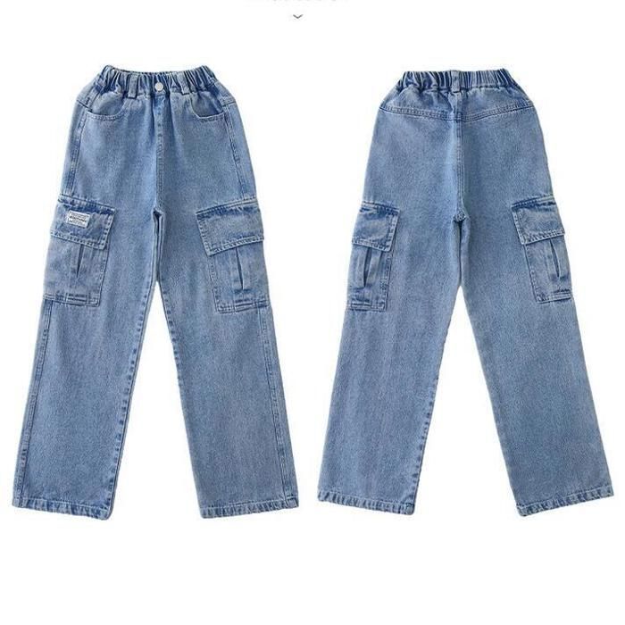 Jean Cargo Pour Filles - Jambes Larges - Taille Haute