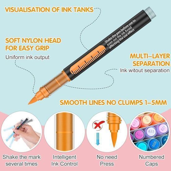 288 Couleurs Feutre Acrylique, Marqueur Peinture Acrylique à Pinceau à Base D'eau, Acrylic Paint Marker Pour Roche, Toile, Bois - Beaux-Arts Et Loisirs Créatifs