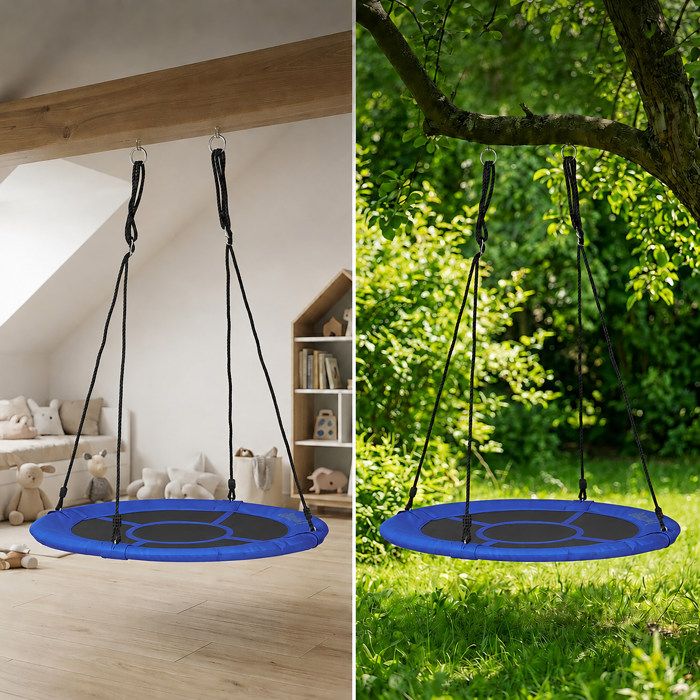 Relaxdays Balançoire Nid D’oiseau Ronde 120 Cm – Acier, EVA, Charge 100 Kg – Pour Enfants Et Adultes – Bleu