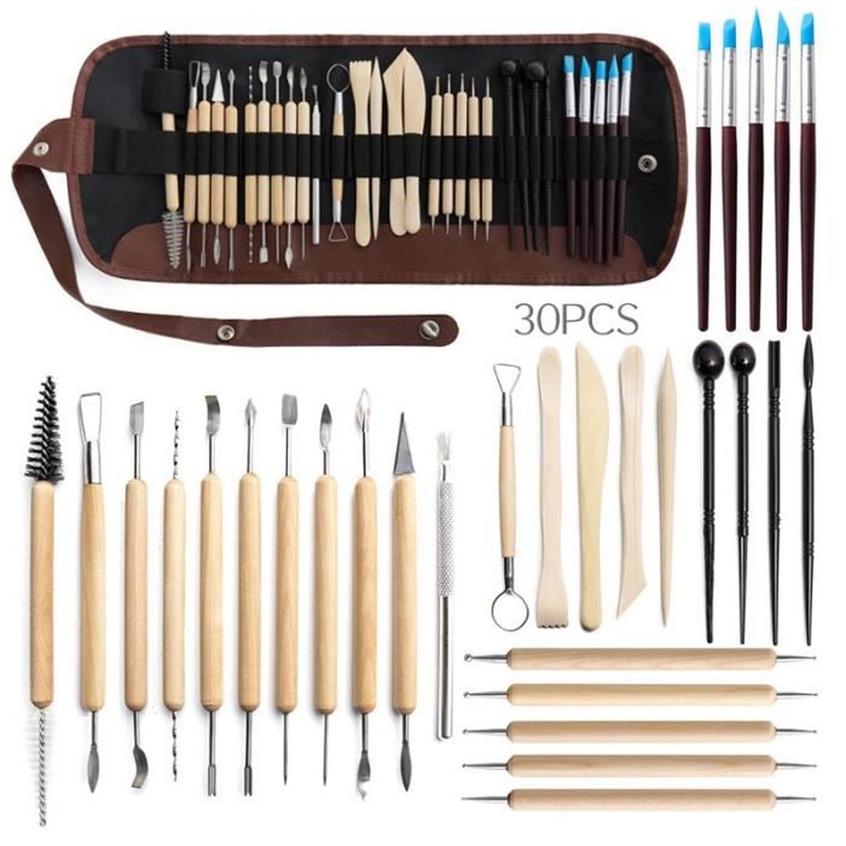 Outils de Sculpture, 30 Pcs Outil en Bois et Acier Inoxydable Argile