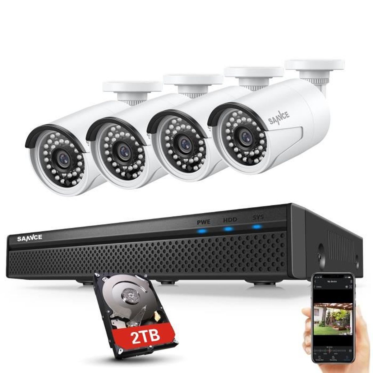 SANNCE 1080p/5mp POE Caméra de surveillance 8ch NVR Audio Surveillance Vision Nuit App 