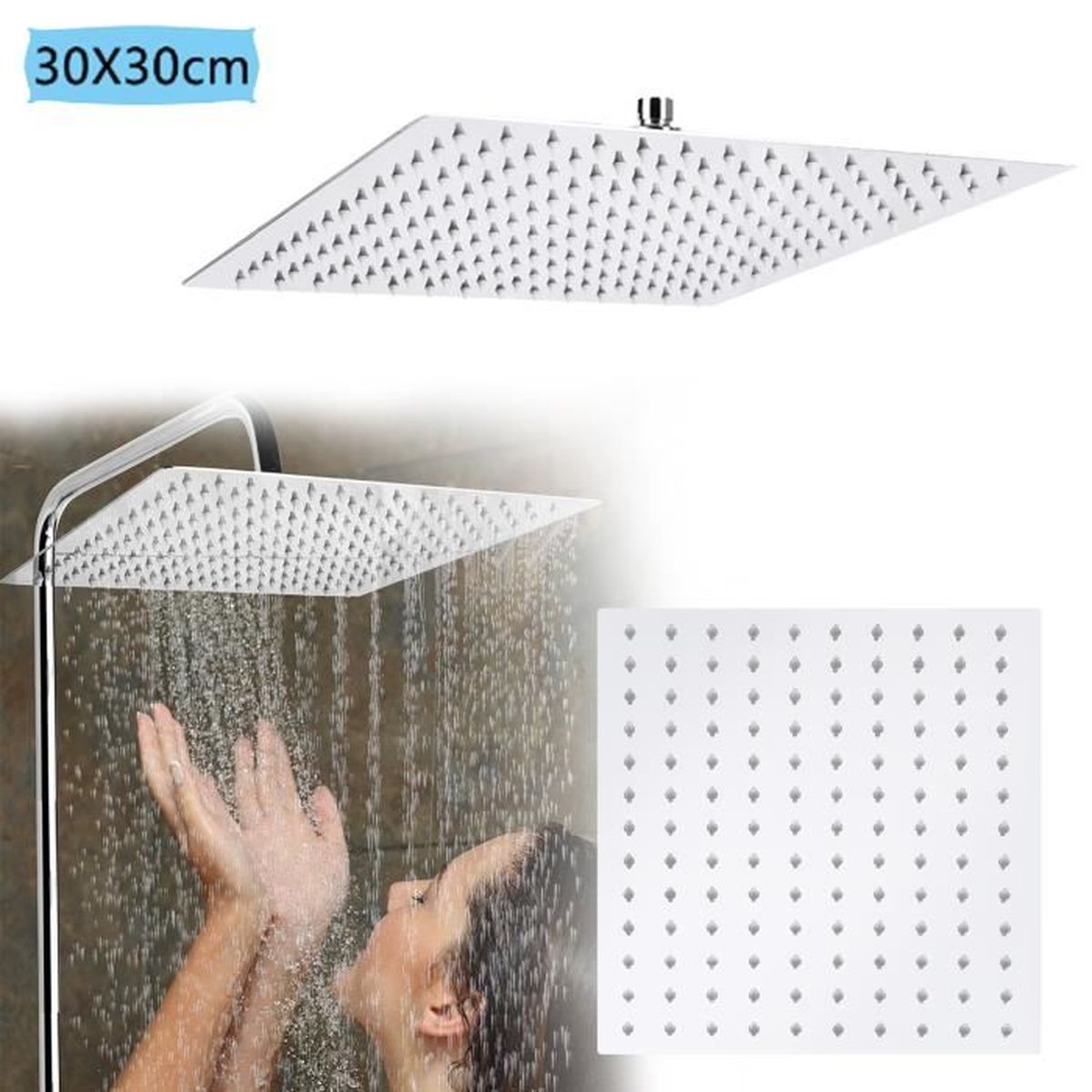 Pommeau De Douche Pluie Ultra-Plat 50x50 Cm - Acier Inoxydable Rectangle Design Moderne Argent
