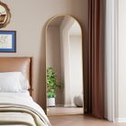 GARHELPER Miroir de maquillage plein pied 162x53 cm, cadre en aluminium doré, forme arquée, sur pied, moderne