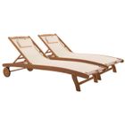 OVIALA Bain de soleil en bois et textilène, lot de 2