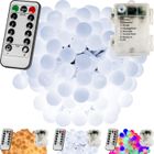 VOLTRONIC® Guirlande lumineuse boules LED, 5m, blanc froid, 50 LED, à piles, télécommande incluse