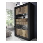 TOUSMESMEUBLES Vitrine 4 portes Noir mat/Bois fumé à LEDS - MATERA - L 102 x l 43 x H 162