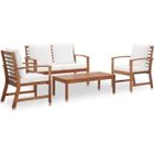 VIDAXL Salon de jardin 4 pièces avec coussins - Marron / blanc - 120 x 61 x 81 cm