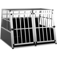 Cage de Transport pour Animaux domestiques 97x90x70 cm Aluminium MDF 2 Portes Noir Argent Caisse Chien Chat Rongeur boîte Box