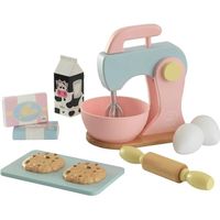 KidKraft - 10 Accessoires de pâtisserie en bois pour cuisine enfant dont un mixeur, un rouleau et 2 cookies inclus - Pastel