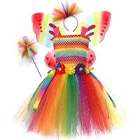 4 Pcs Déguisement Fée Filles Enfants Robe de Princesse Tutu Sans Manches Papillon Paillettes Halloween Costume Cosplay Performance