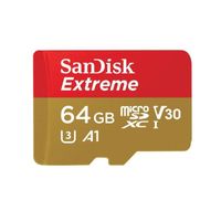 SanDisk Carte mémoire microSDXC Extreme 64 Go + adaptateur SD jusqu'à 100 Mo / s, Or / Rouge, Classe 10, U3, V30, A1 / A2