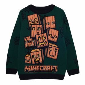 PULL Pull - chandail Popgear - MIN90029BKJ37 - Minecraft Creeper Pumpkins Boys Knitted Jumper Green Sweater Fille