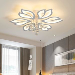 PLAFONNIER Dimmable Moderne 56W LED Fleur Plafonnier, Blanc Acrylique 6 Têtes Encastré Lustre Plafond avec Télécommande
