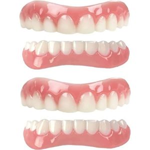 SOIN BLANCHIMENT DENTS 2 Pairs-Immédiat Prothèses Dentaires Cosmétiques Silicone Dentier Haut Et Bas Sourire Parfait, pour Homme Et Femme Amovible Naturel