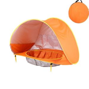 TENTE TUNNEL D'ACTIVITÉ Tente de Plage Pop Up pour Enfants,Abri Solaire avec Plage et Piscine,Plage Bébé Anti UV Pliable Piscine à Balle pour Bébé - Orange 