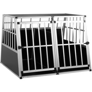 CAISSE DE TRANSPORT Cage de Transport pour Animaux domestiques 97x90x70 cm Aluminium MDF 2 Portes Noir Argent Caisse Chien Chat Rongeur boîte Box