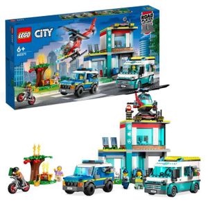 ASSEMBLAGE CONSTRUCTION LEGO® City 60371 Le QG des Véhicules d’Urgence, Hélicoptère Jouet, Moto et Voiture de Police