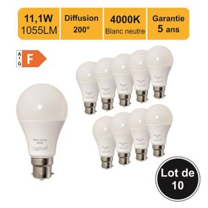 AMPOULE - LED Lot de 10 ampoules LED 11,1W (équiv. 75W) B22 1055lm 4000K - garantie 5 ans