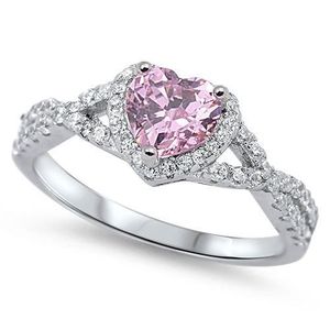 BAGUE - ANNEAU Bague Femme Rose Oxyde de Zirconium Coeur