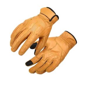 GANTS - SOUS-GANTS Gants de moto en cuir rétro pour hommes et femmes,gants de motocross respirants,gants de motard perforés,jaune et - Yellow[D716]