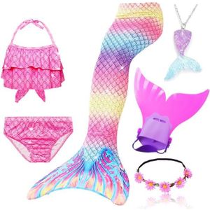 MAILLOT DE BAIN 6PCS Ariel Deguisement Sirène Fille Queue de Sirène Enfant avec Monopalme Petite Sirene Fille Maillot de Bain