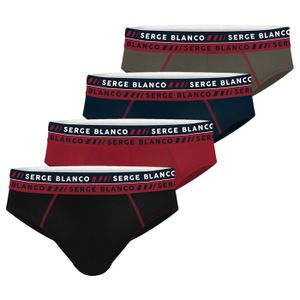 CULOTTE - SLIP Serge Blanco Slip homme coton, sous-vêtement homme, doux, stretch et confortable (Lot de 4) - rouge, noir, marron