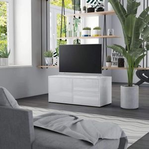 MEUBLE TV Famirosa Meuble Tv Blanc Brillant 80X34X36 Cm Aggloméré[H3630]