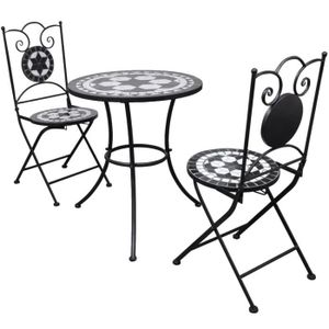 Ensemble table et chaise de jardin vidaXL Mobilier de bistro 3 pcs Carreaux céramiques Noir et blanc