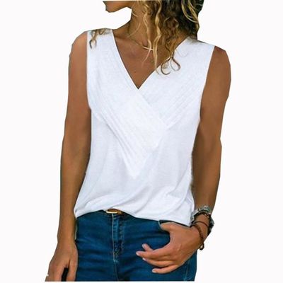 T Shirt Femme Uni Col V T-Shirt Femme Sans Manches Tee Shirt Femme En Coton Gilet  Femme Blanc - Cdiscount Prêt-à-Porter