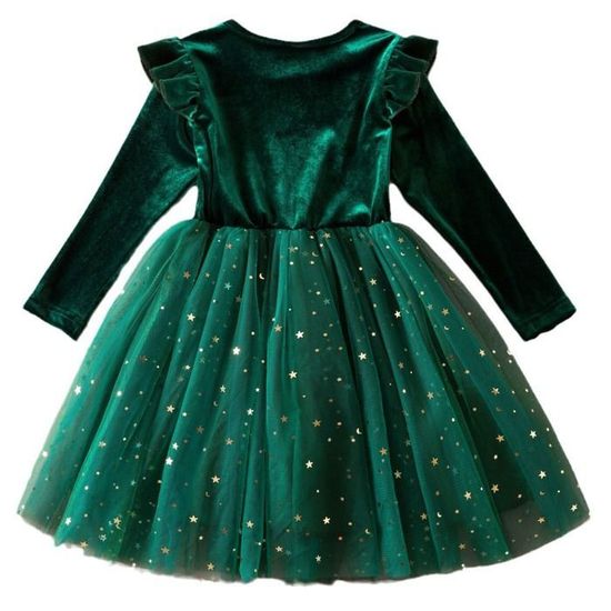 Robe De Fille En Velours Et Tulle Pour Noël - Manches Longues, Nœud Papillon, Tailles 2 à 7 Ans