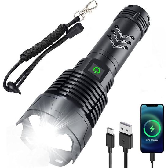 Lampe de poche rechargeable de 990 000 lumens super lumineuse, lampes de poche LED avec 5 modes, lampe de poche haute puissance la plus lumineuse et autonomie de 12 heures, puissante lampe