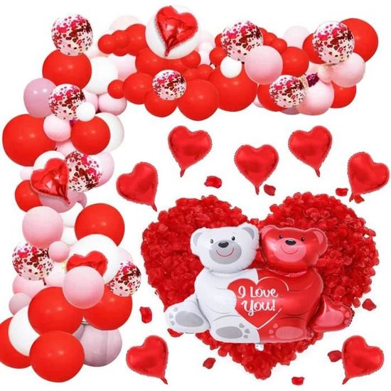 Décoration Romantique,Décoration Ballon Saint Valentin Fête,1 Ballon Love  XXL,14 Ballon Feuille Coeur Rouge,1000 Pétale Rose Ro A8