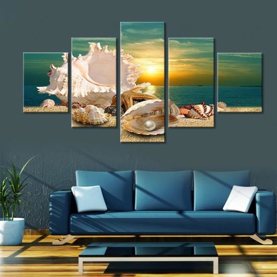 Get Wallpaper 5 Piece Toile Image Modulaire Mer Coquille Peinture Sur Le Mur For iPhone Free