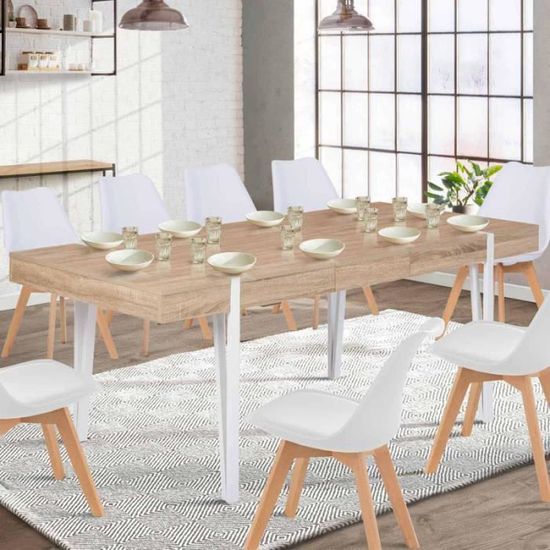 IDMARKET Table à manger extensible AUSTRIA 6-10 personnes bois pied épingle  blanc 160-200 cm Bois-clair - Cdiscount Maison