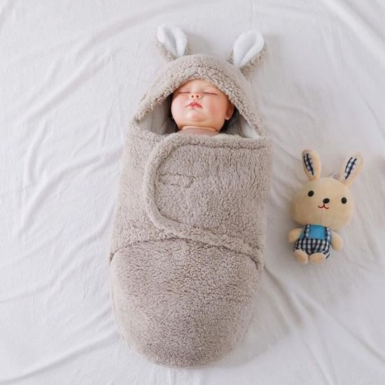 Bébé Couverture d'emmaillotage à capuche en flanelle oreille 3D