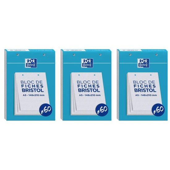 BLOC BRISTOL OXFORD 148X210 30 FICHES PERFOREES Q5 COUL ASSORTI