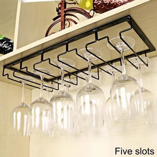 Lot De 2 Porte-verres à Vin Sans Perçage - Installation Sous Armoire - Pour Cuisine, Bar, Salle à Manger (Noir)