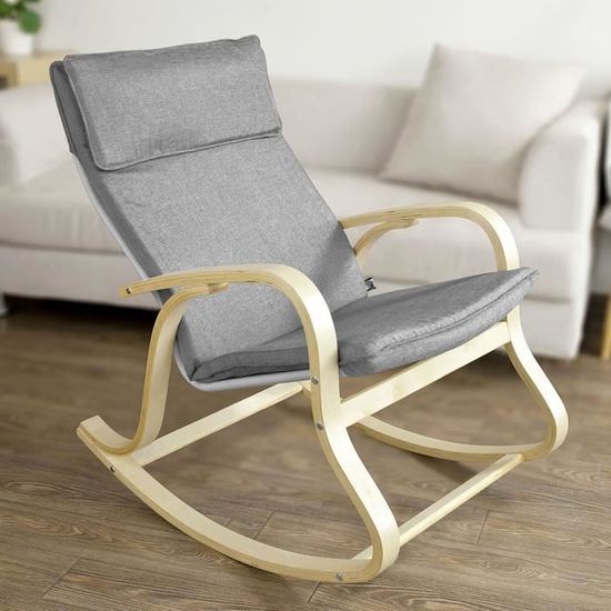 SoBuy® FST15-DG Fauteuil à bascule Fauteuil berçant Rocking Chair Fauteuil relax Bouleau Flexible -Gris