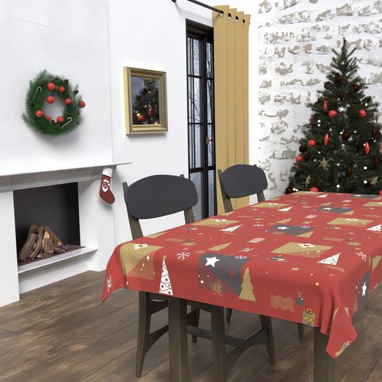Nappe Carrée Sapin Noël 180x180 Cm Noir - Polyester Anti-taches Et Déperlant - Pour Fêtes De Fin D'année