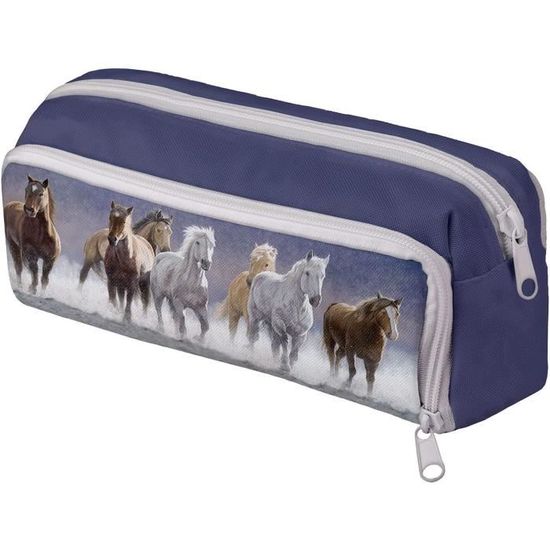 Trousse Scolaire / Trousse De Toilette Imprimé Lama - 20x14 Cm - Fermeture Zip - Polyester - Modèle Gris