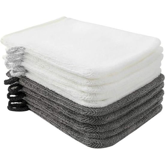 PHOGARY Lot de 10 Gants de Toilette Microfibre (Gris y Blanc Clair) Taille  15 x 21 cm, Gants de Bain de Tissu éponge10 - Cdiscount Maison