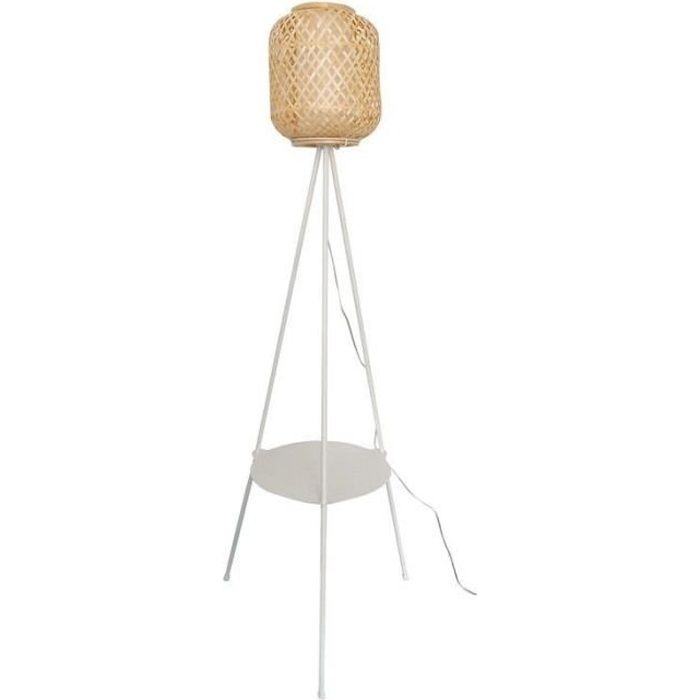 Lampadaire en osier - ORSON - Tripode - Blanc - LED - 170 cm - Trépied